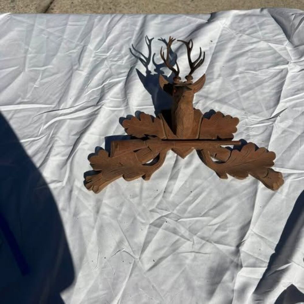 Vintage Hand-Carved Black Forest Style Wooden Stag Wall Plaque